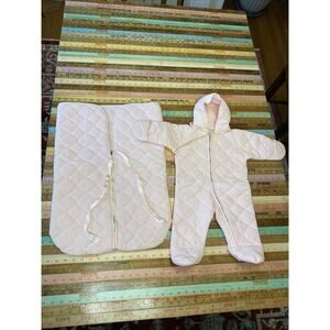 VINTAGE Baby Girl Quiltex Snowsuit Pink Quilted Zip Sleep Sack Bunting Newborn